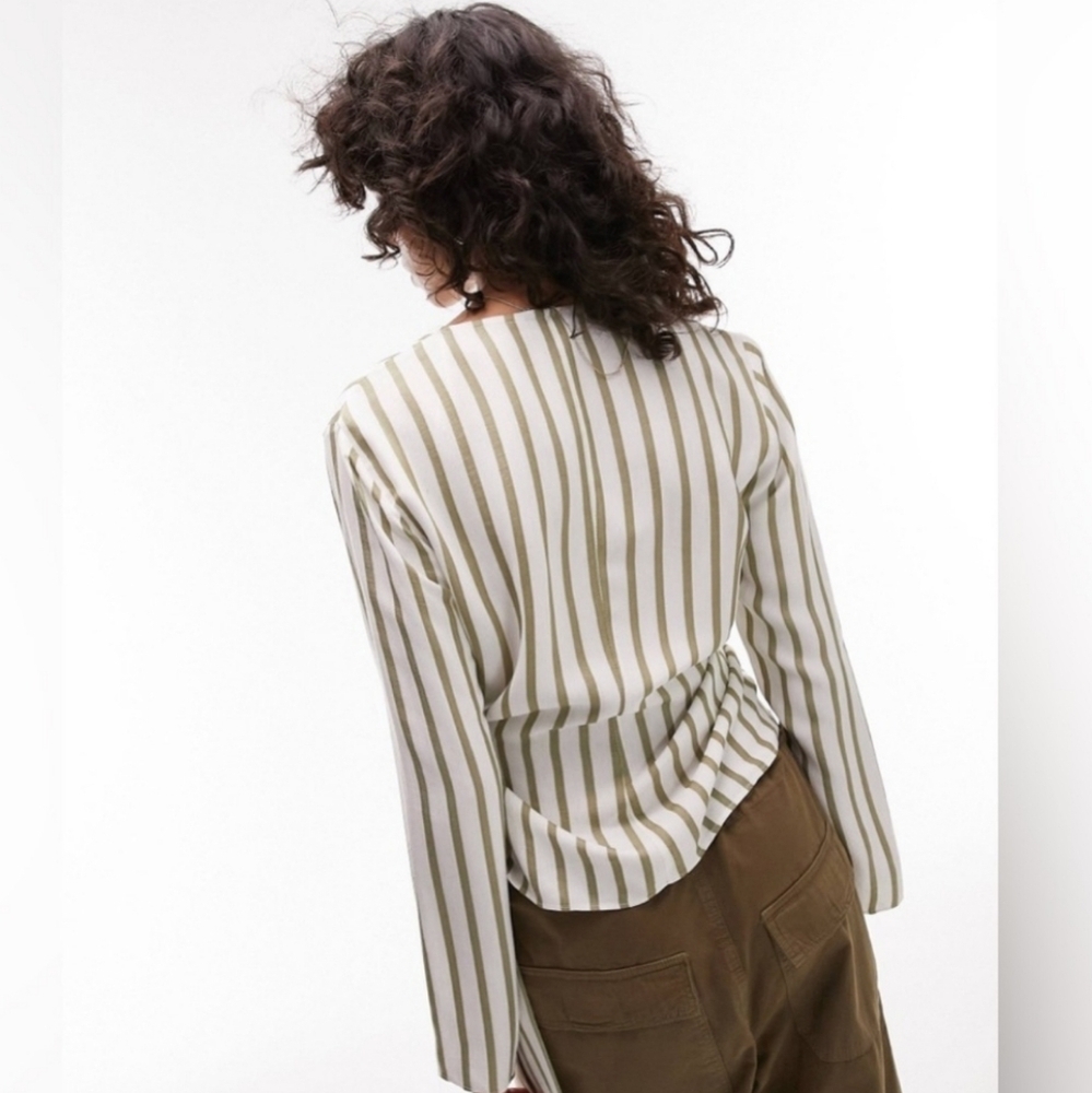 Topshop stripe wrap top in olive NWOT - Picture 3 of 9